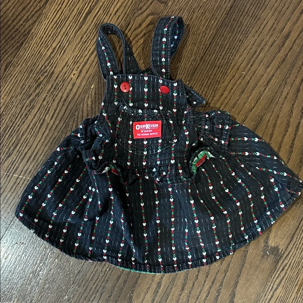 Vtg Oshkosh B'gosh Black red heart suspener overalls dress sz 18 mo